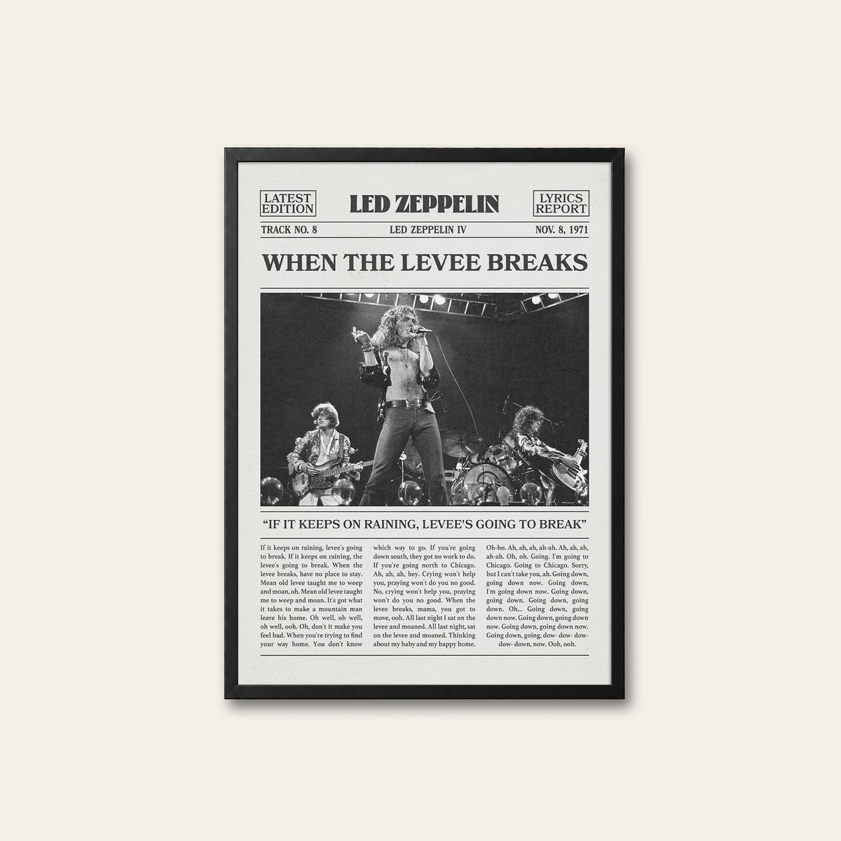 Led Zeppelin When the Levee Breaks newspaper poster — black frame