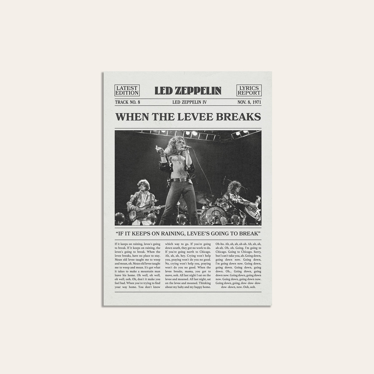 Led Zeppelin When the Levee Breaks newspaper poster — unframed print