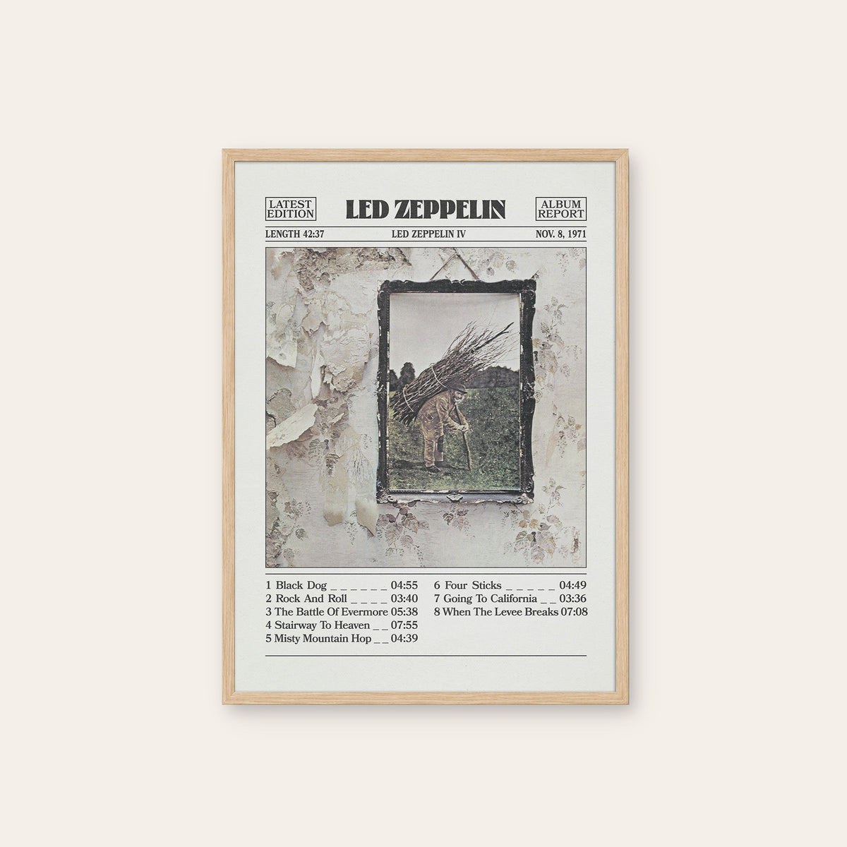 Led Zeppelin Led Zeppelin IV album poster — natural wood frame