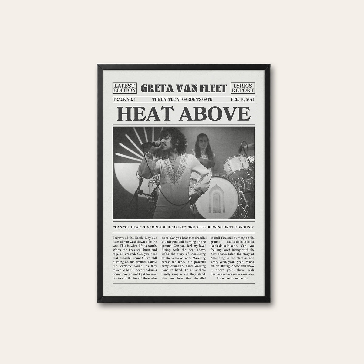 Greta Van Fleet Heat Above newspaper poster — black frame