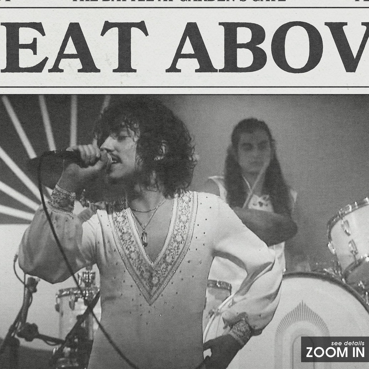 Greta Van Fleet Heat Above newspaper poster — close-up detail