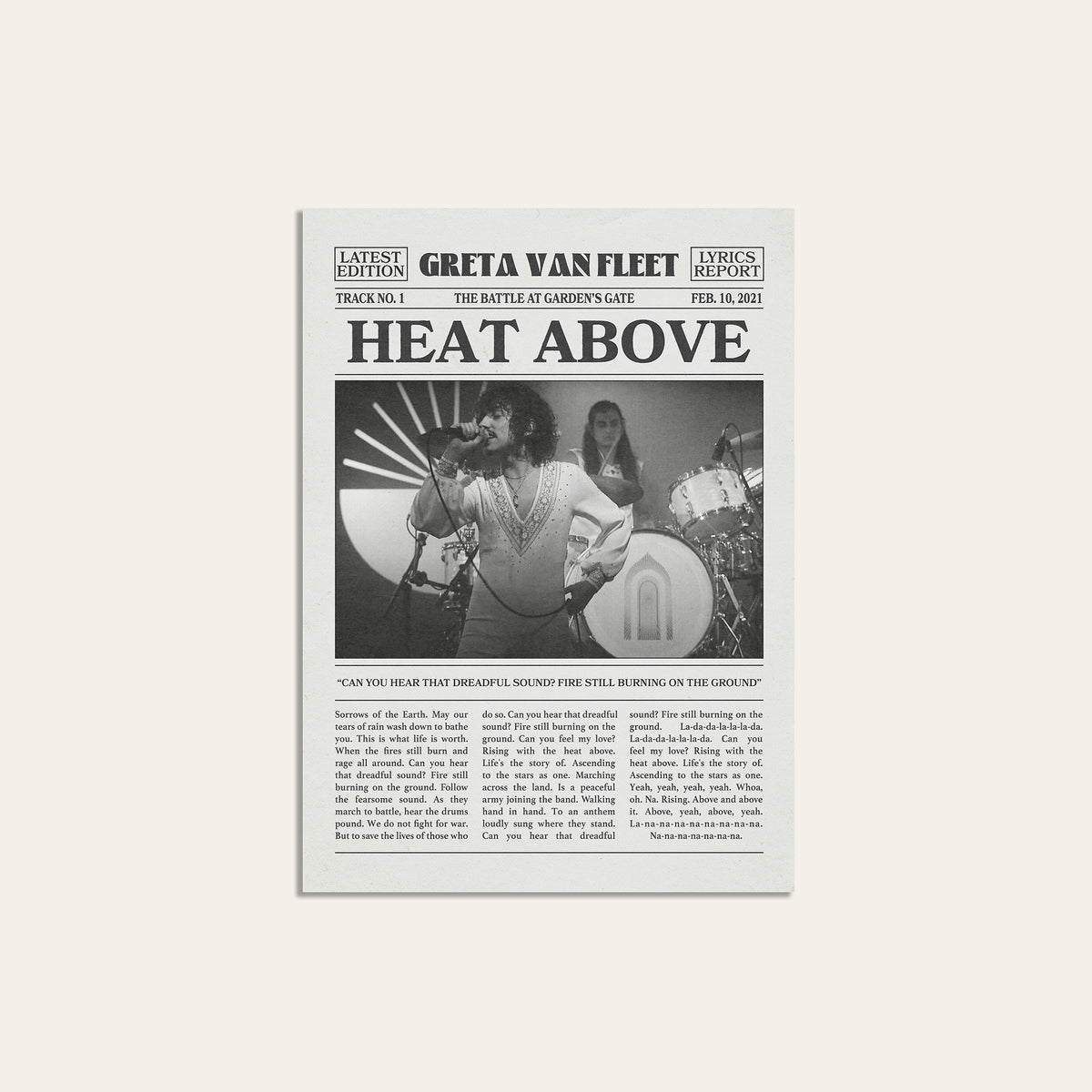 Greta Van Fleet Heat Above newspaper poster — unframed print