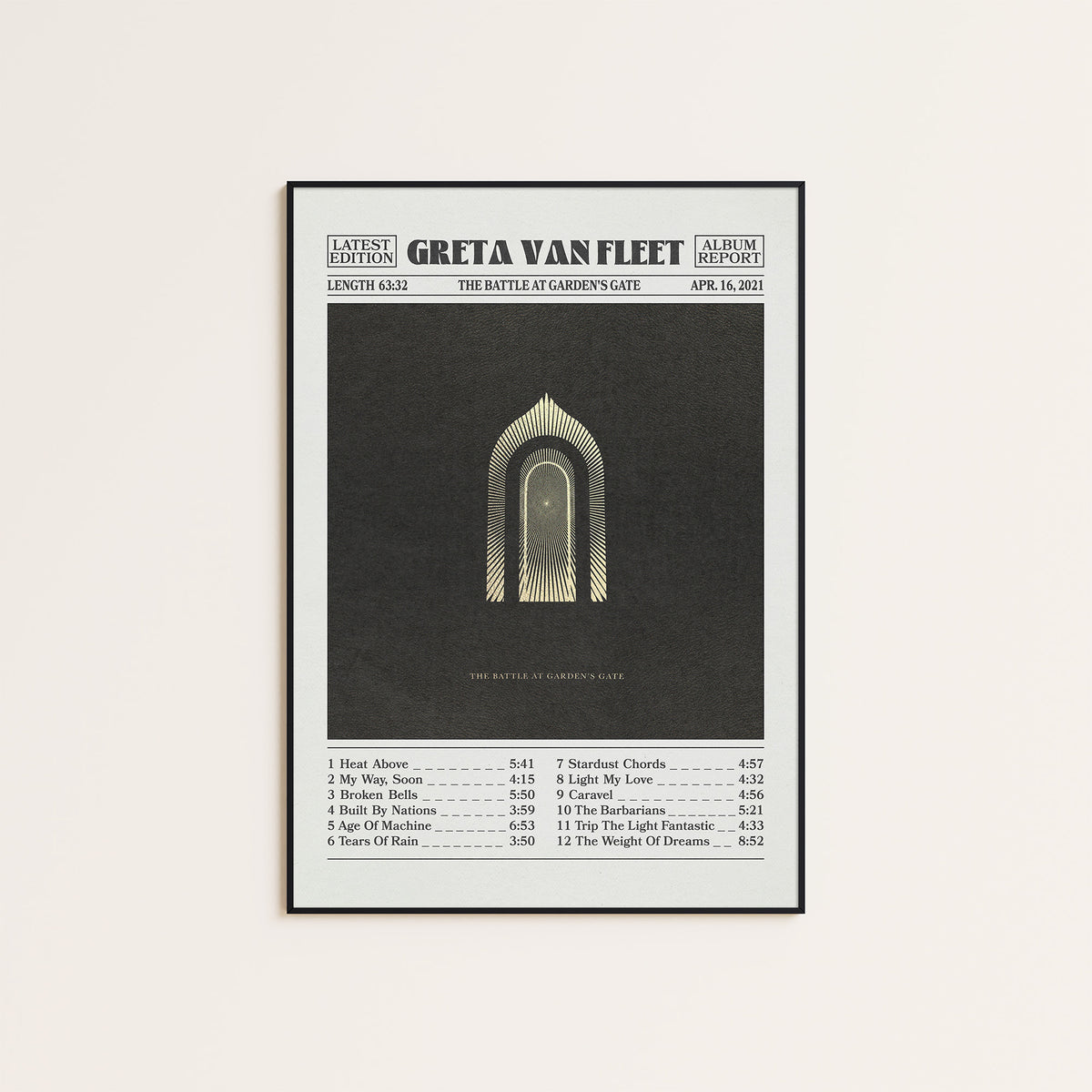 Greta Van Fleet The Battle at Garden's Gate album poster — black frame display