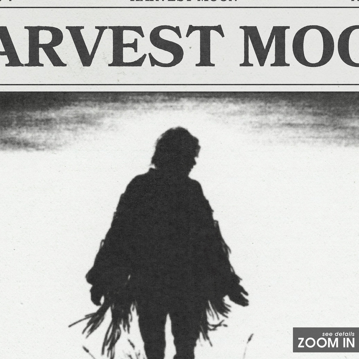 Neil Young Harvest Moon newspaper poster — close-up detail