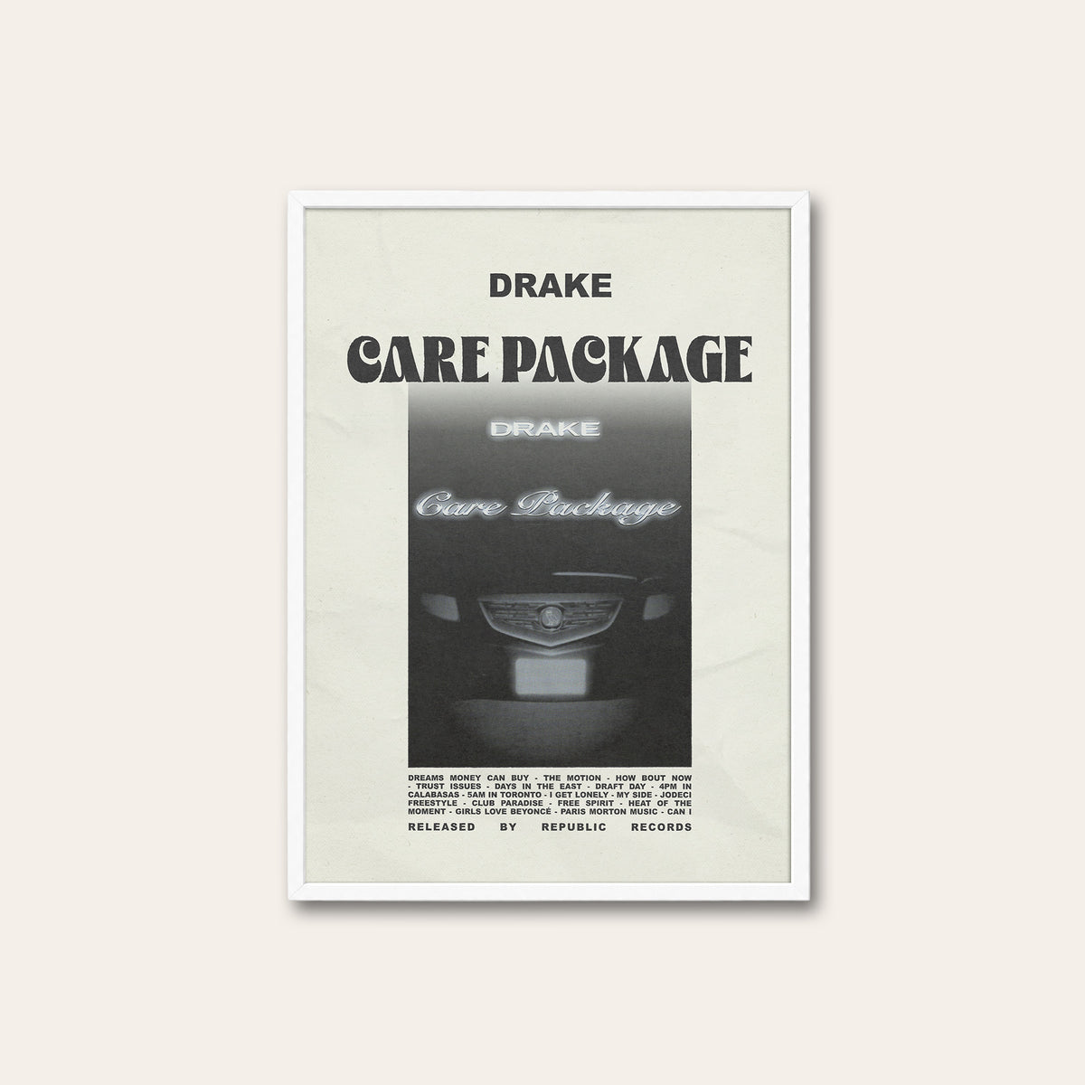 Drake Care Package album poster — white frame