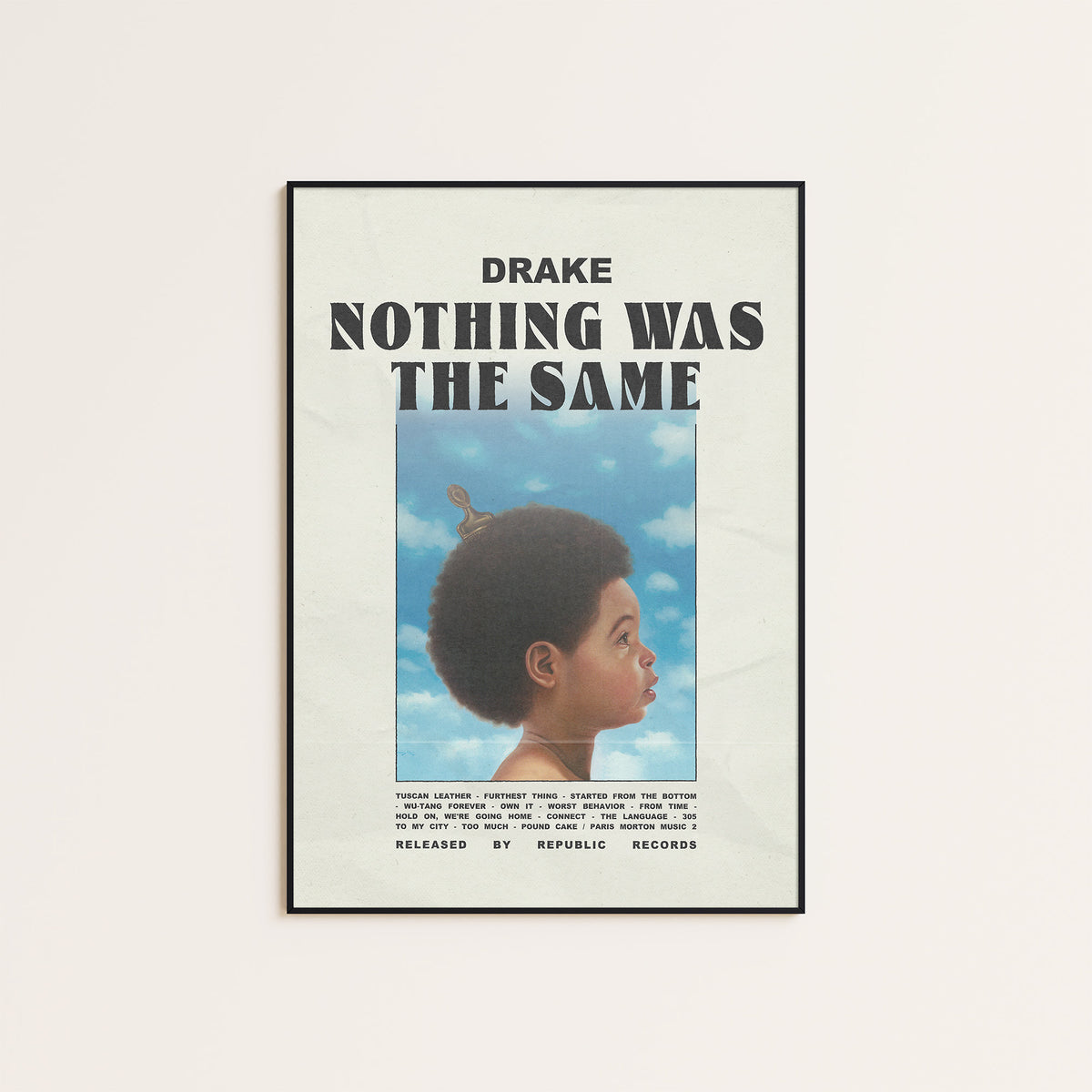 Drake Nothing Was the Same album poster — black frame display