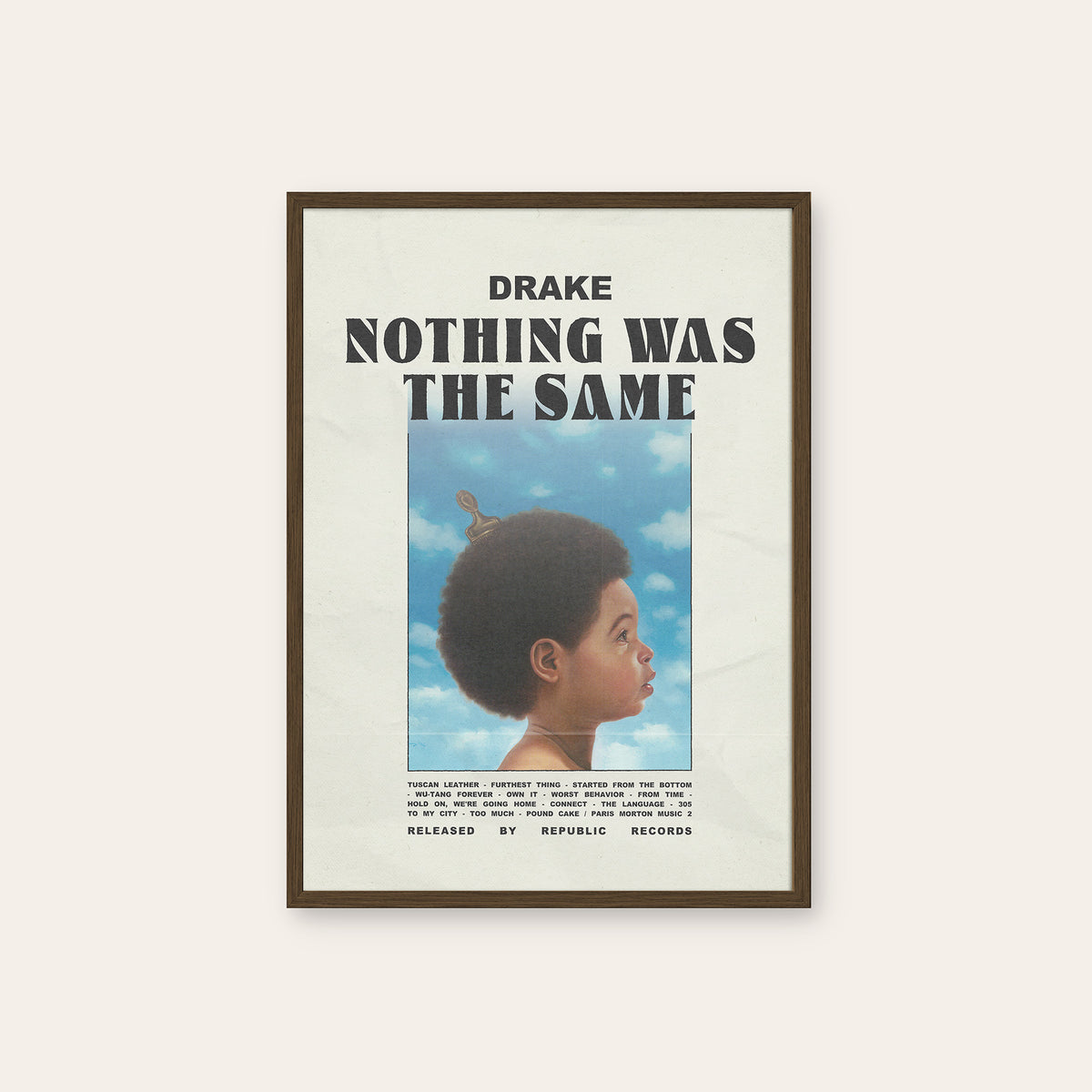 Drake Nothing Was the Same album poster — dark wood frame