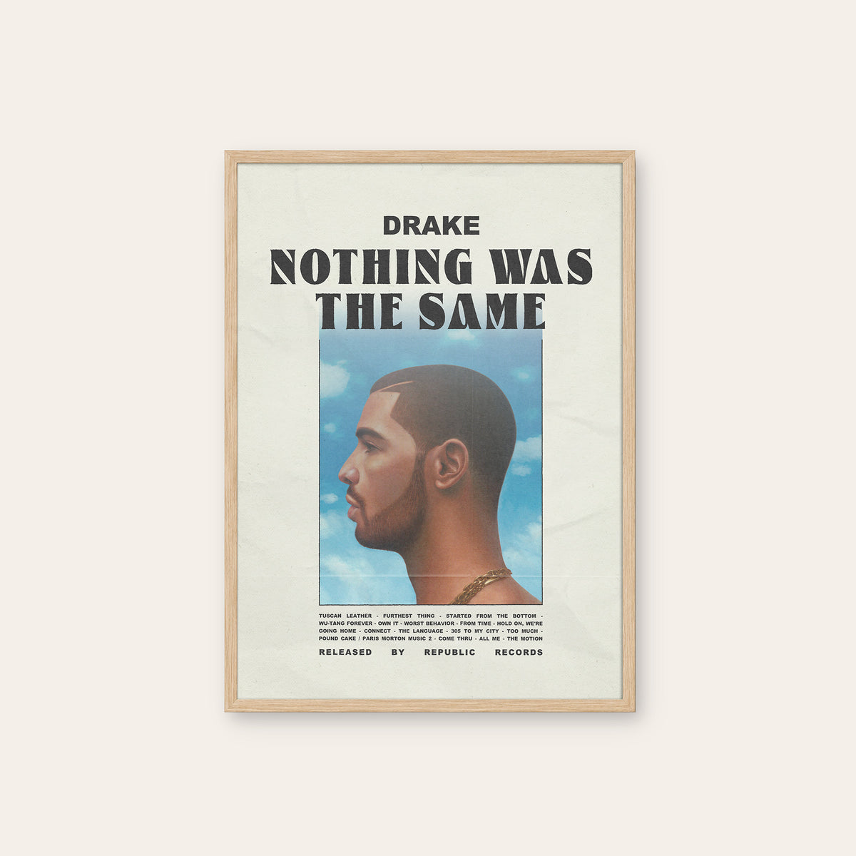 Drake Nothing Was the Same album poster — natural wood frame