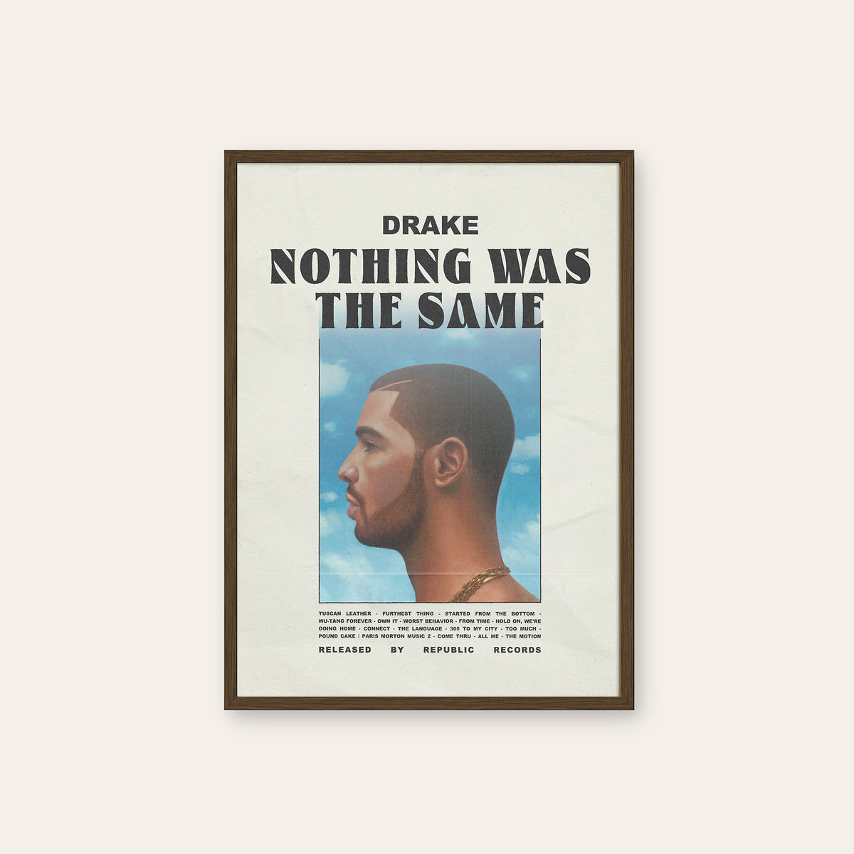 Drake Nothing Was the Same album poster — dark wood frame