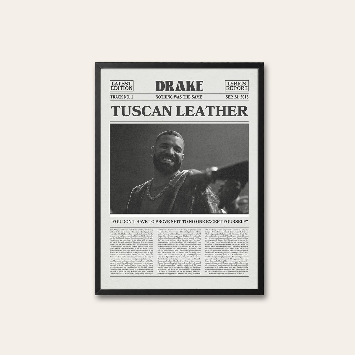 Drake Tuscan Leather newspaper poster — black frame