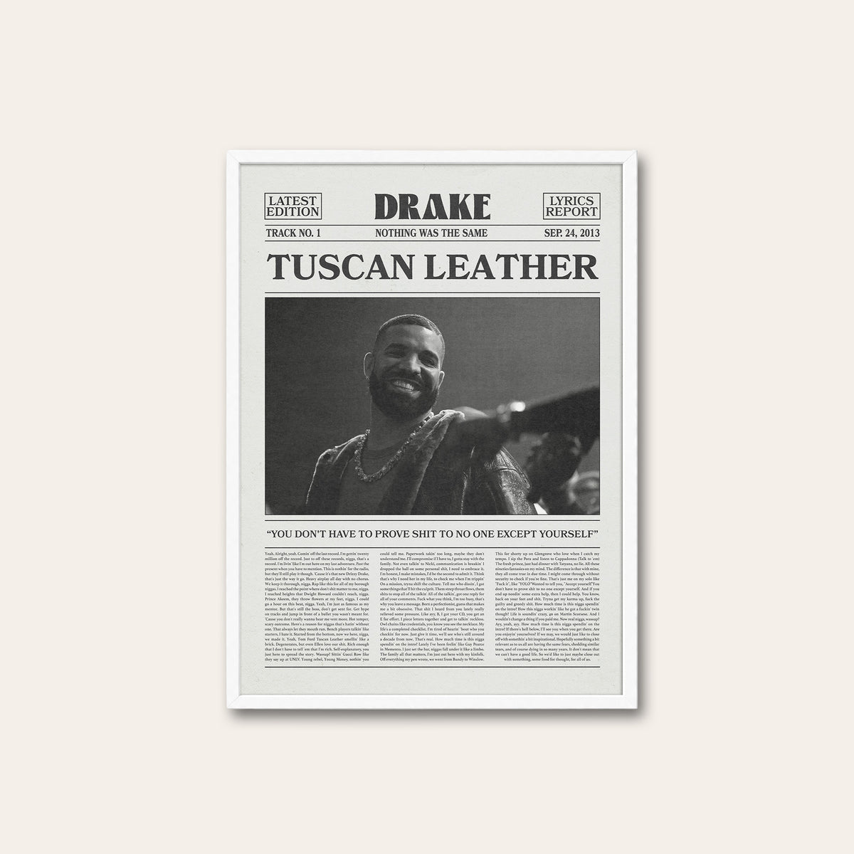 Drake Tuscan Leather newspaper poster — white frame