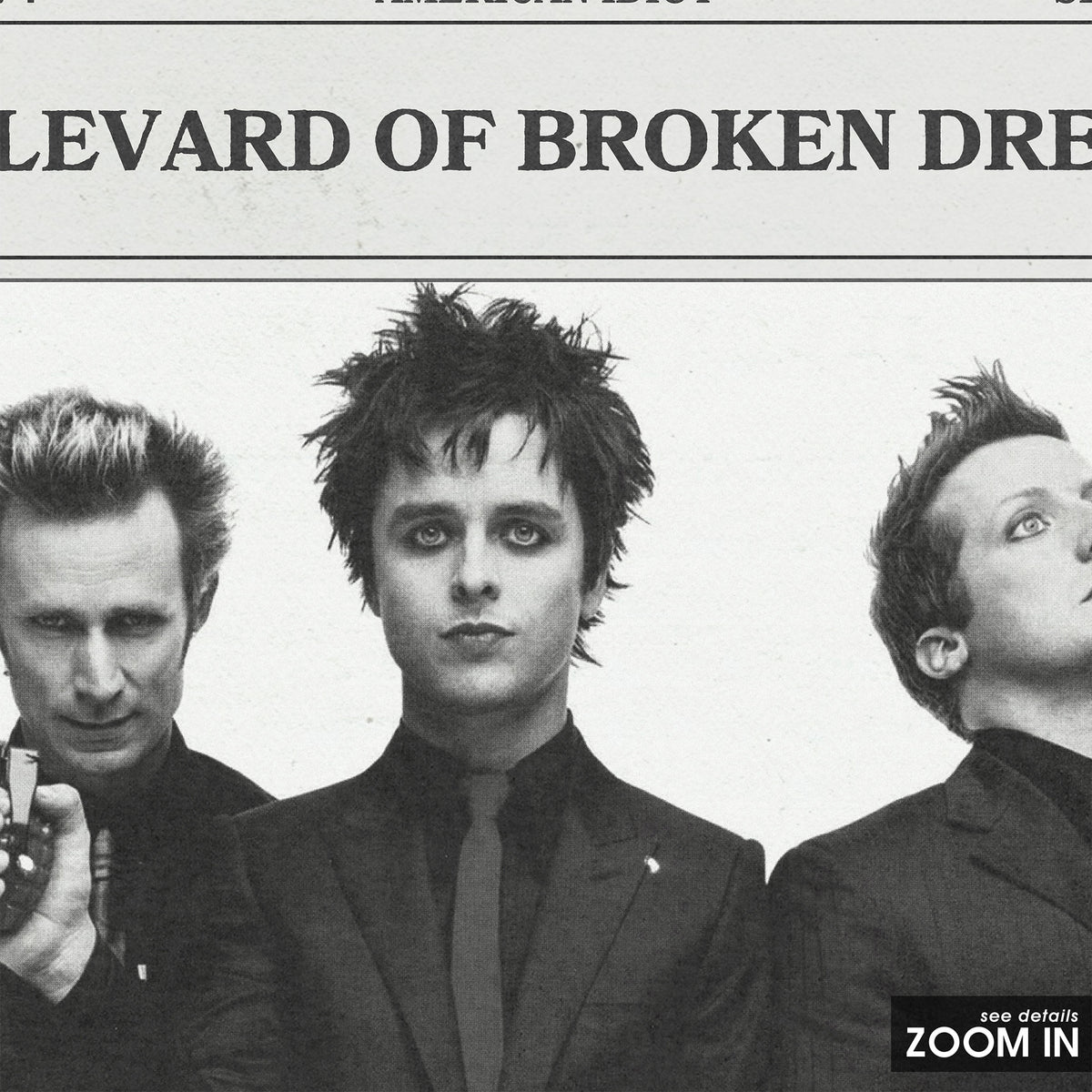 Green Day Boulevard of Broken Dreams newspaper poster — close-up detail