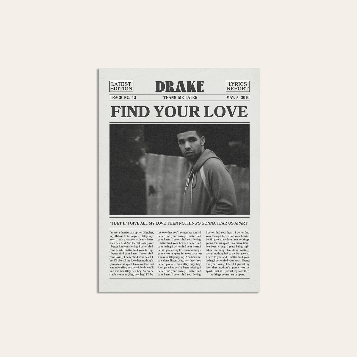 Drake Find Your Love newspaper poster — unframed print