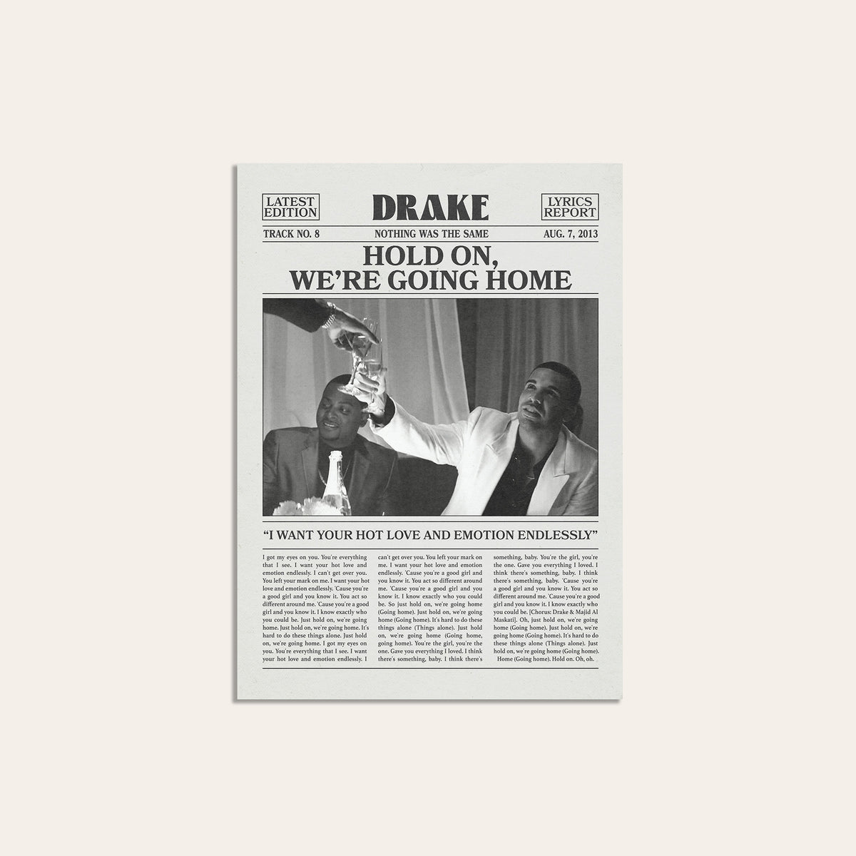 Drake Hold On, We're Going Home newspaper poster — unframed print