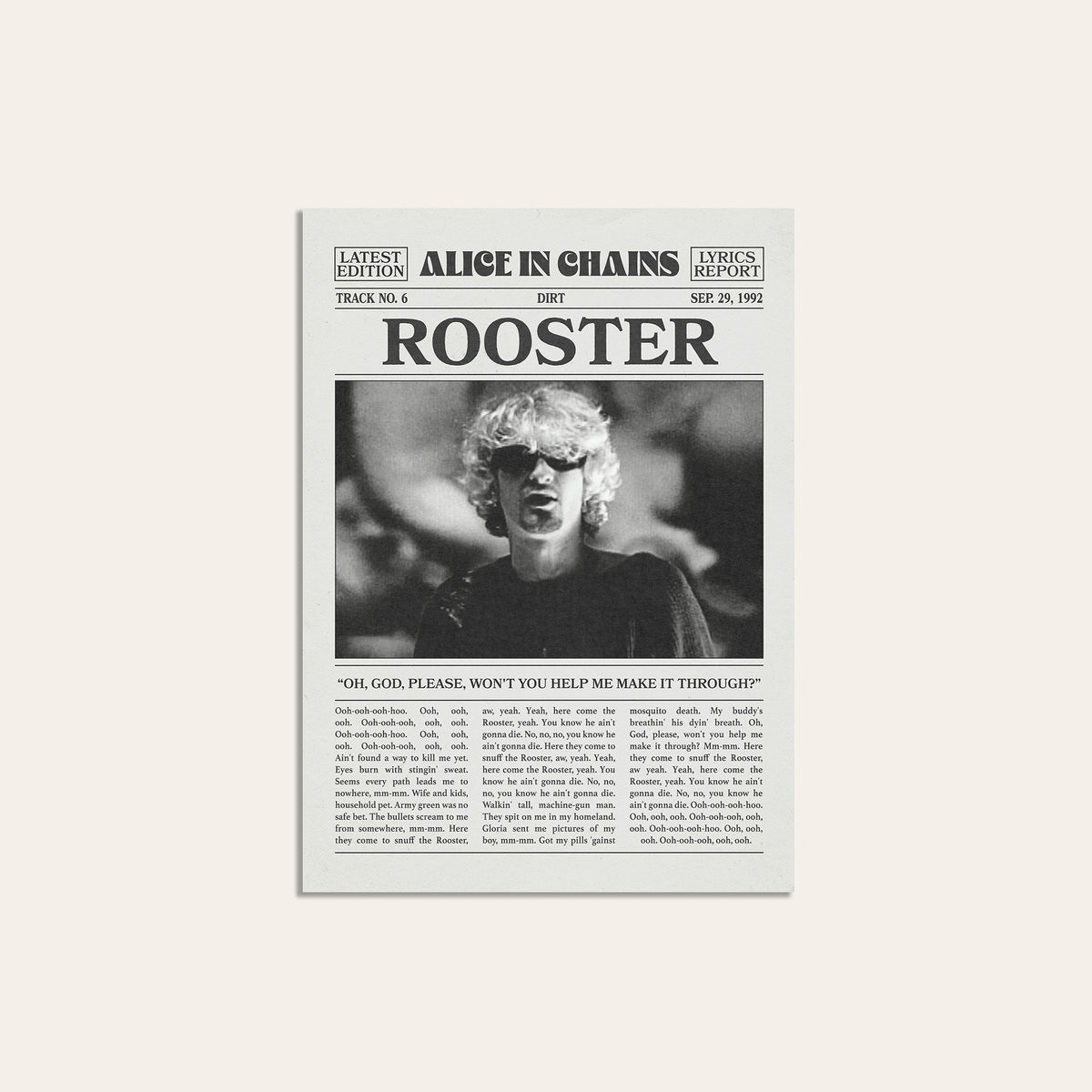 Alice in Chains Rooster newspaper poster — unframed print