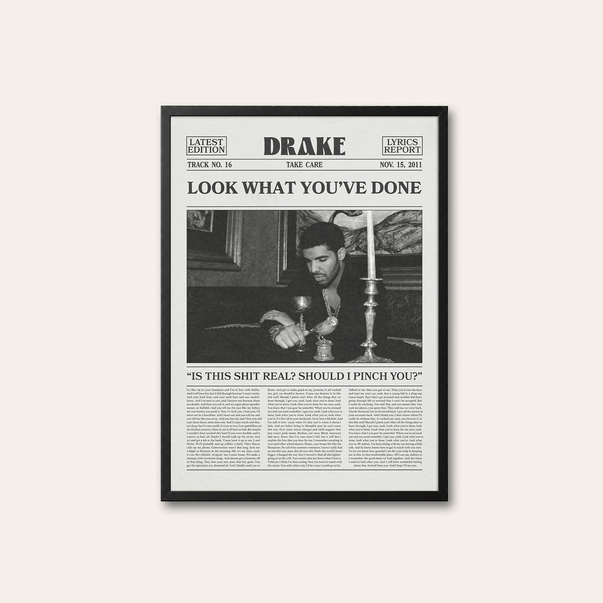 Drake Look What You've Done newspaper poster — black frame