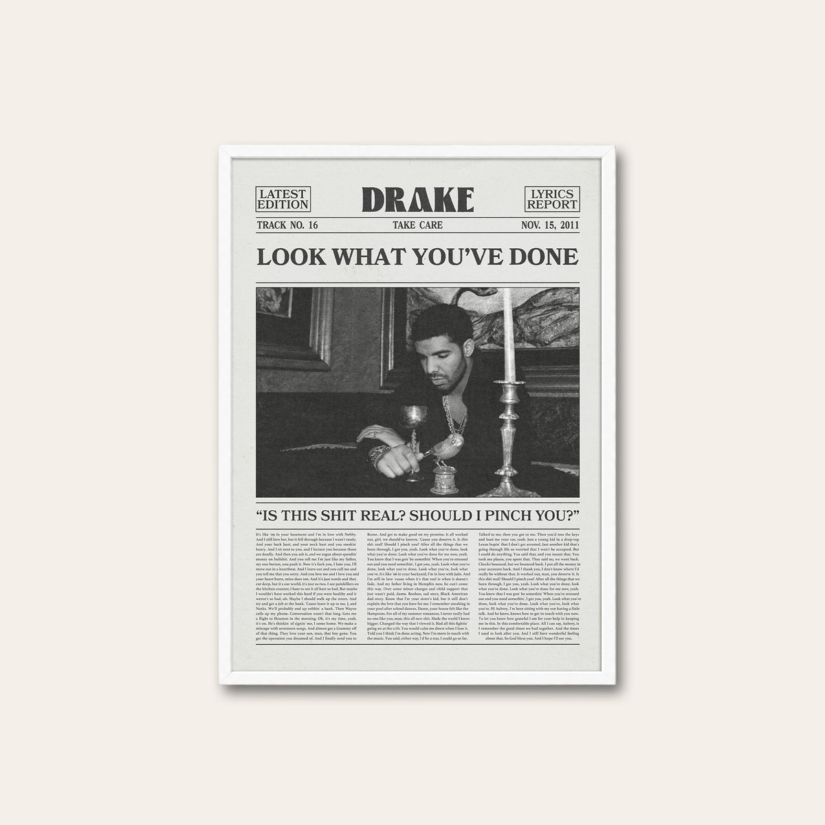 Drake Look What You've Done newspaper poster — white frame