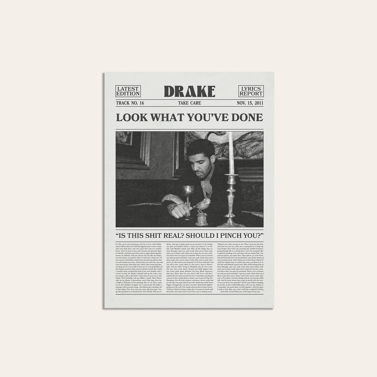 Drake Look What You've Done newspaper poster — unframed print