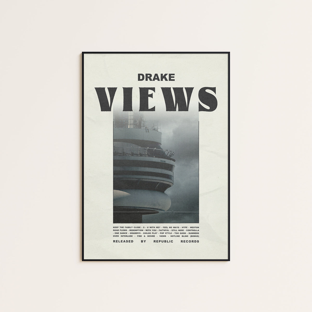 Drake Views Color Tower Edition album poster — black frame display