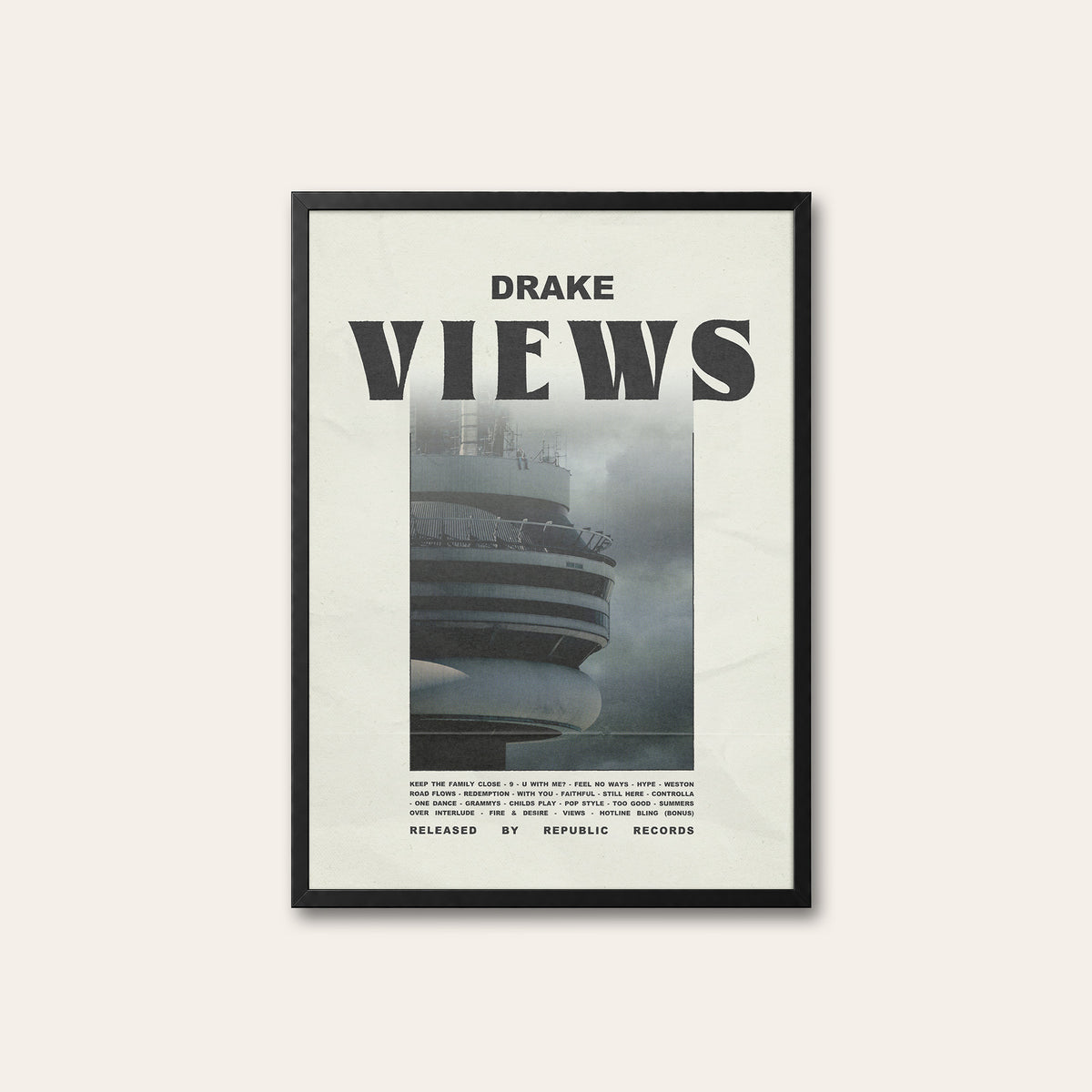 Drake Views Color Tower Edition album poster — black frame