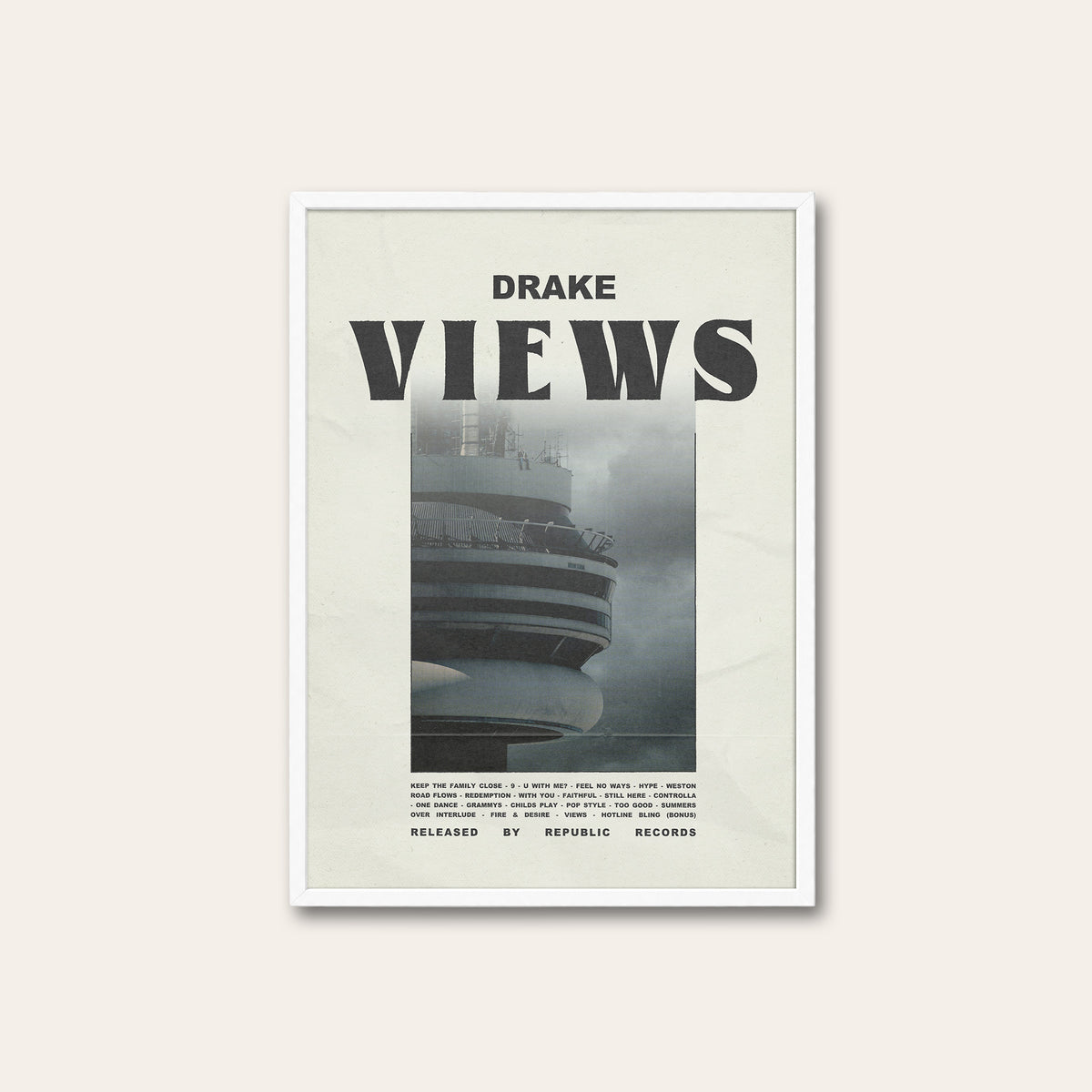 Drake Views Color Tower Edition album poster — white frame