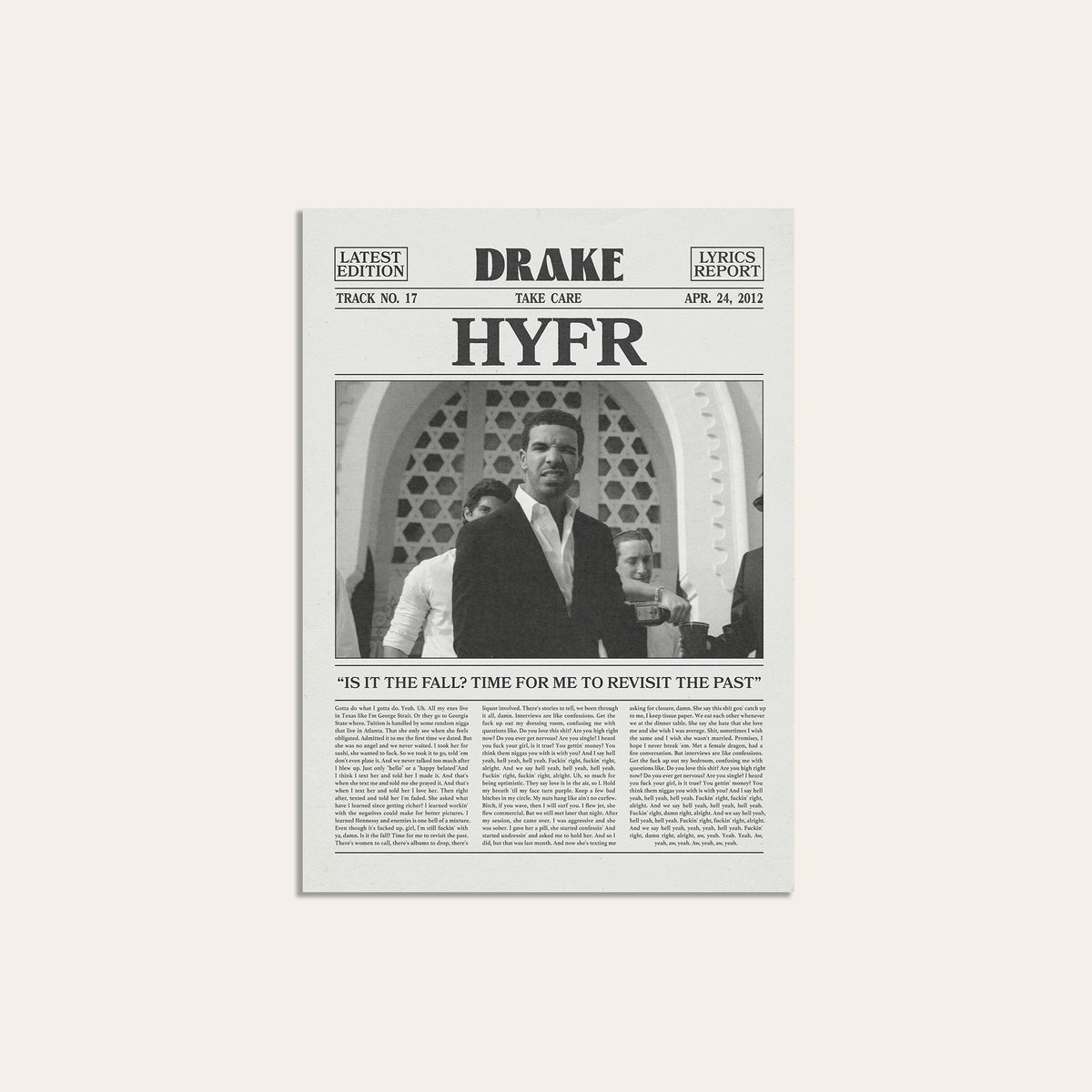 Drake HYFR newspaper poster — unframed print