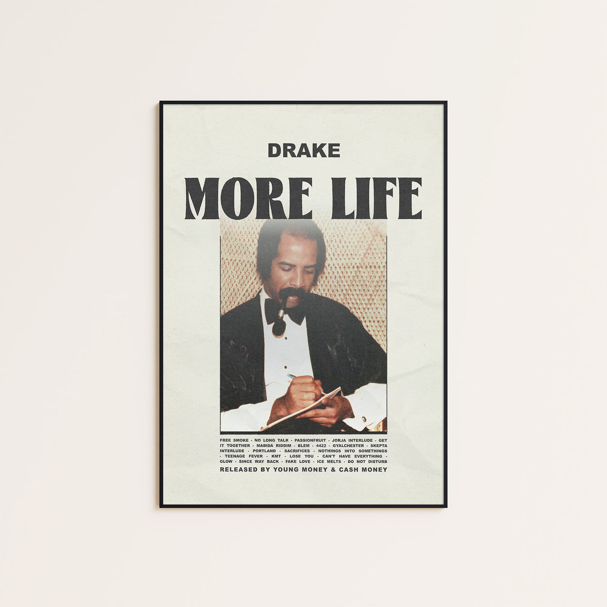 Drake More Life album poster — black frame display