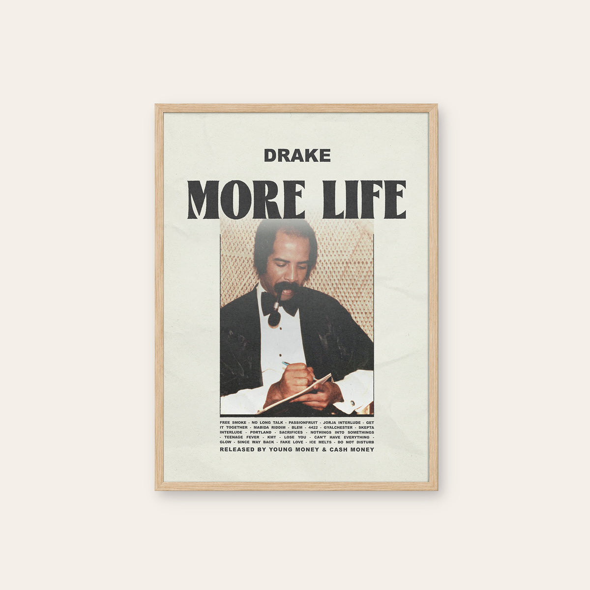 Drake More Life album poster — natural wood frame