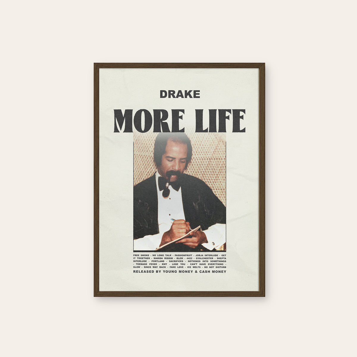 Drake More Life album poster — dark wood frame