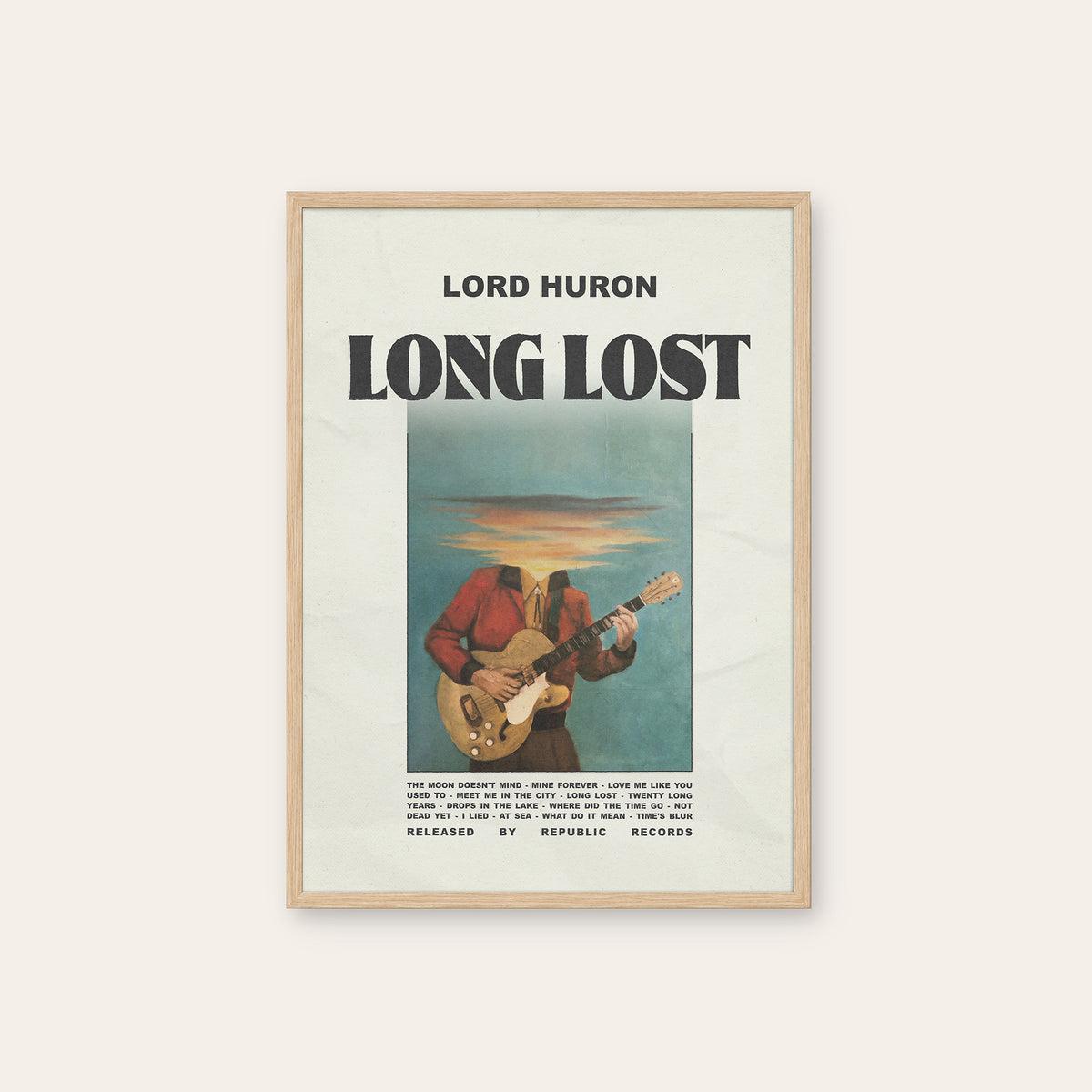 Lord Huron Long Lost newspaper poster — natural wood frame
