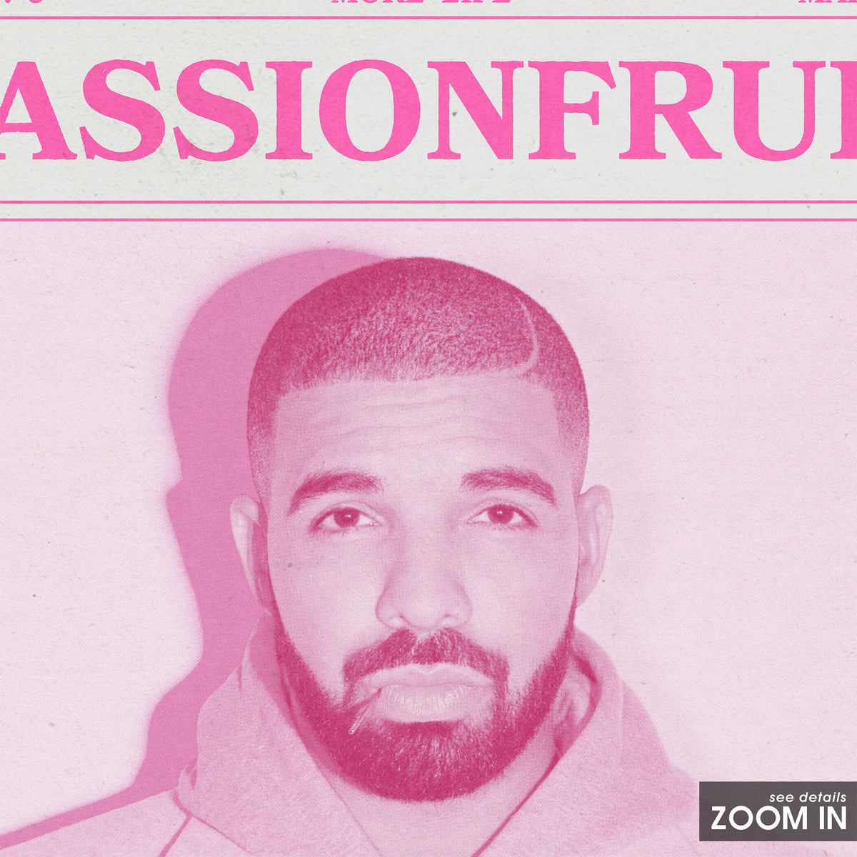 Drake Passionfruit Pink Portrait newspaper poster — close-up detail