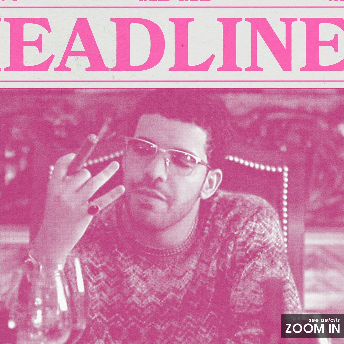 Drake Headlines Pink Portrait newspaper poster — close-up detail