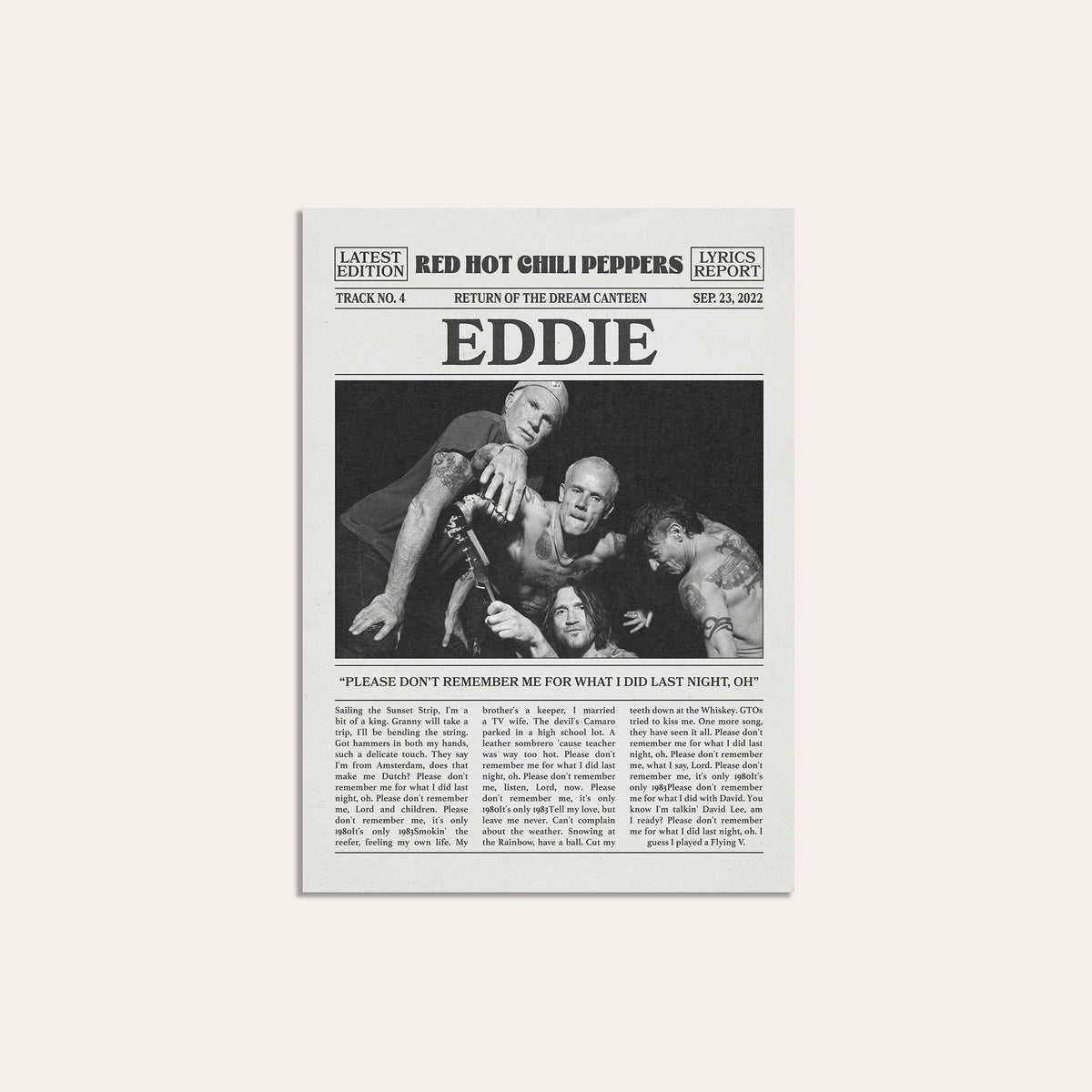 Red Hot Chili Peppers Eddie newspaper poster — unframed print