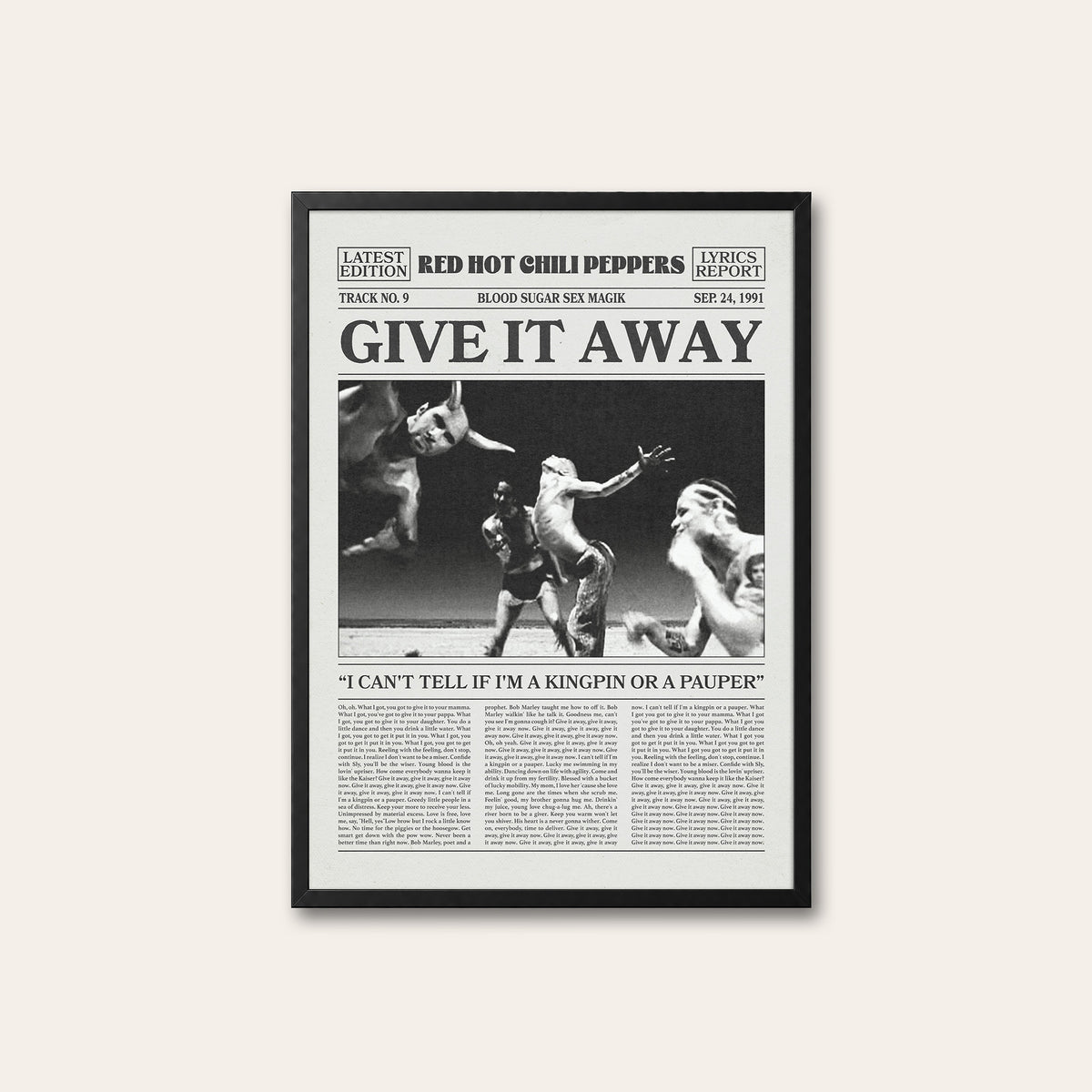 Red Hot Chili Peppers Give It Away Performance Scene newspaper poster — black frame