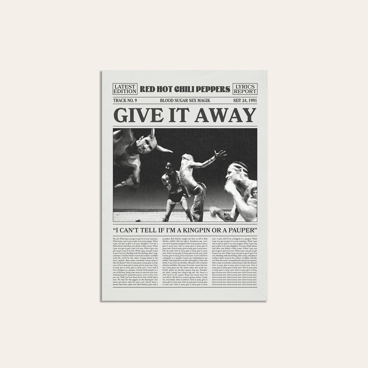Red Hot Chili Peppers Give It Away Performance Scene newspaper poster — unframed print