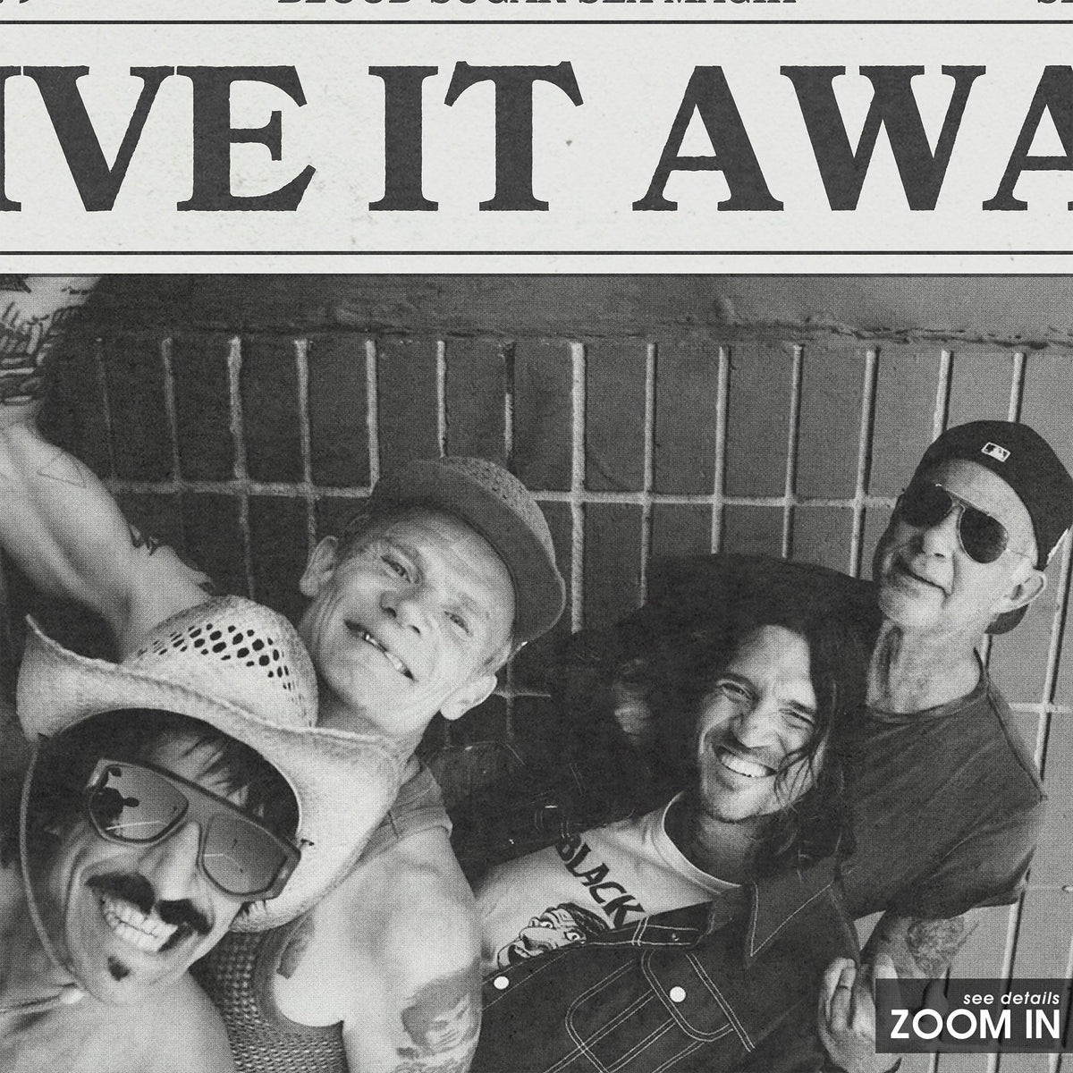 Red Hot Chili Peppers Give It Away Band Portrait newspaper poster — close-up detail