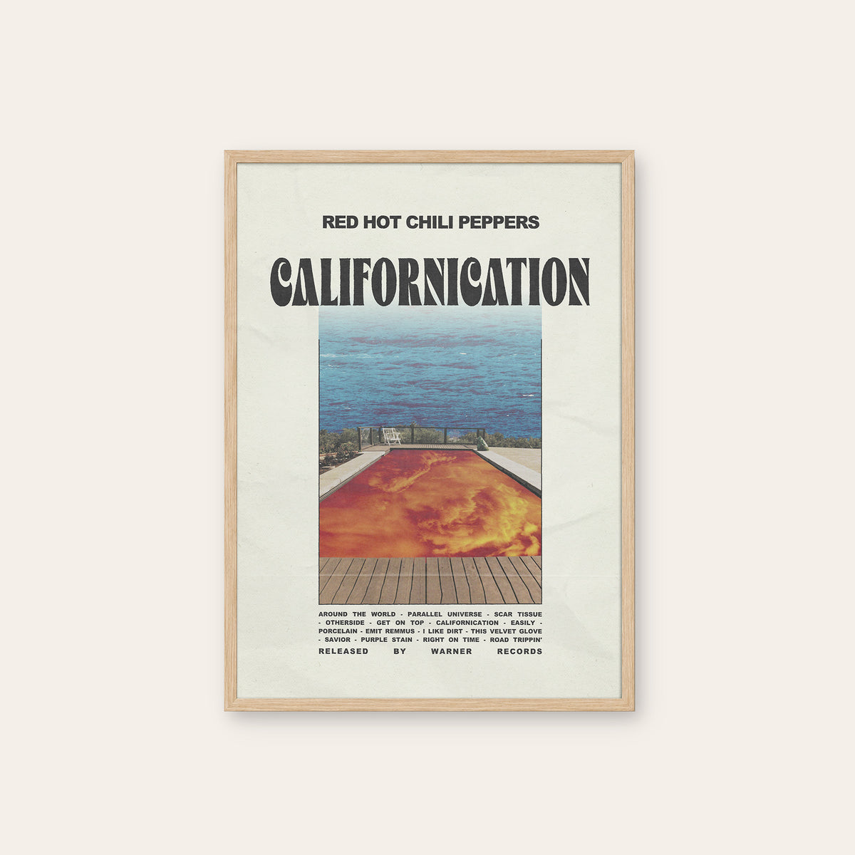 Red Hot Chili Peppers Californication Pool Album Edition album poster — natural wood frame