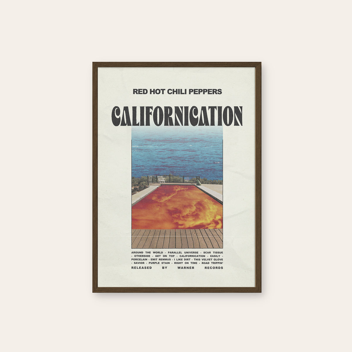 Red Hot Chili Peppers Californication Pool Album Edition album poster — dark wood frame