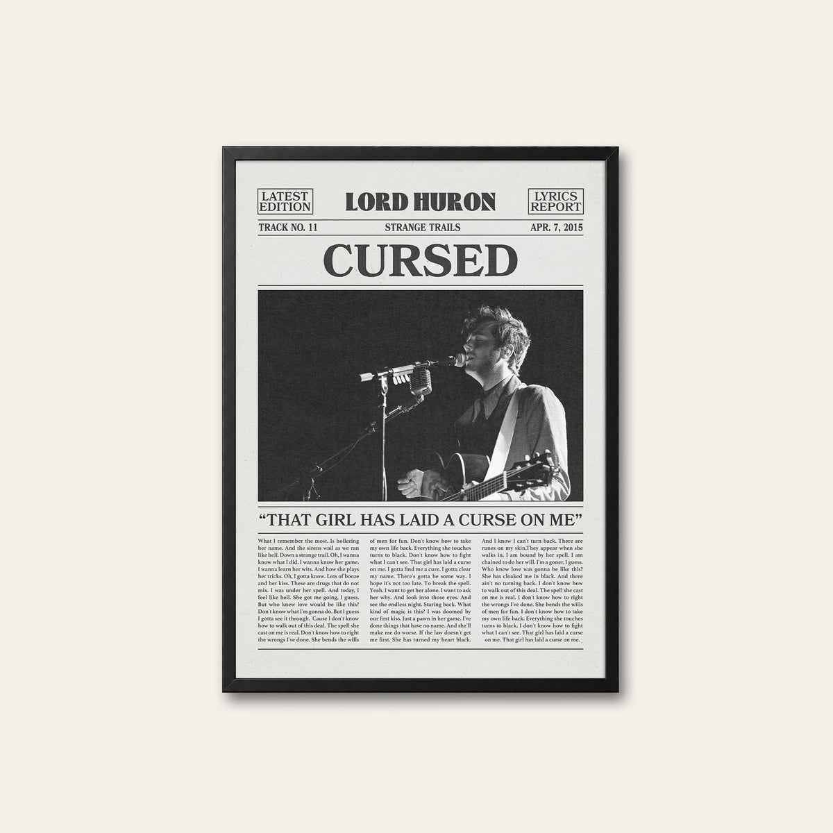 Lord Huron Cursed newspaper poster — black frame
