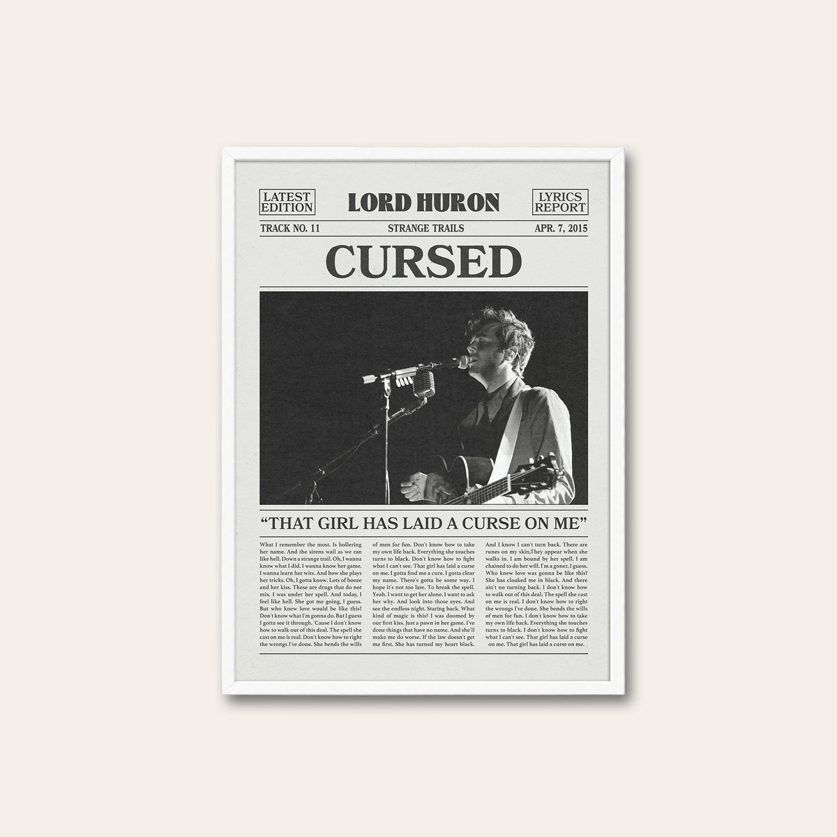 Lord Huron Cursed newspaper poster — white frame