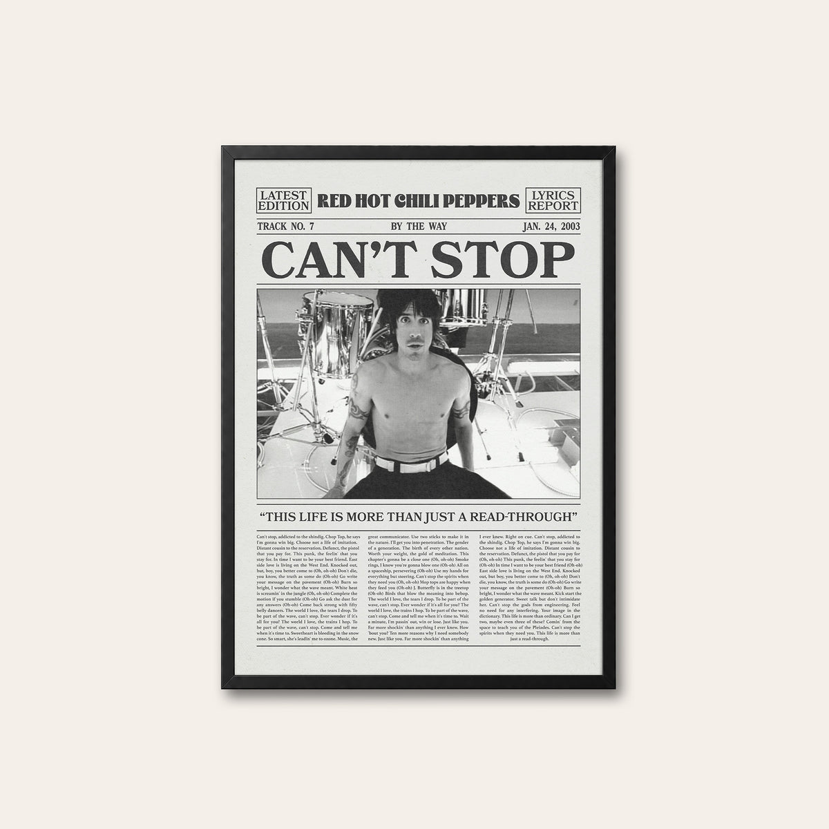 Red Hot Chili Peppers Can't Stop newspaper poster — black frame