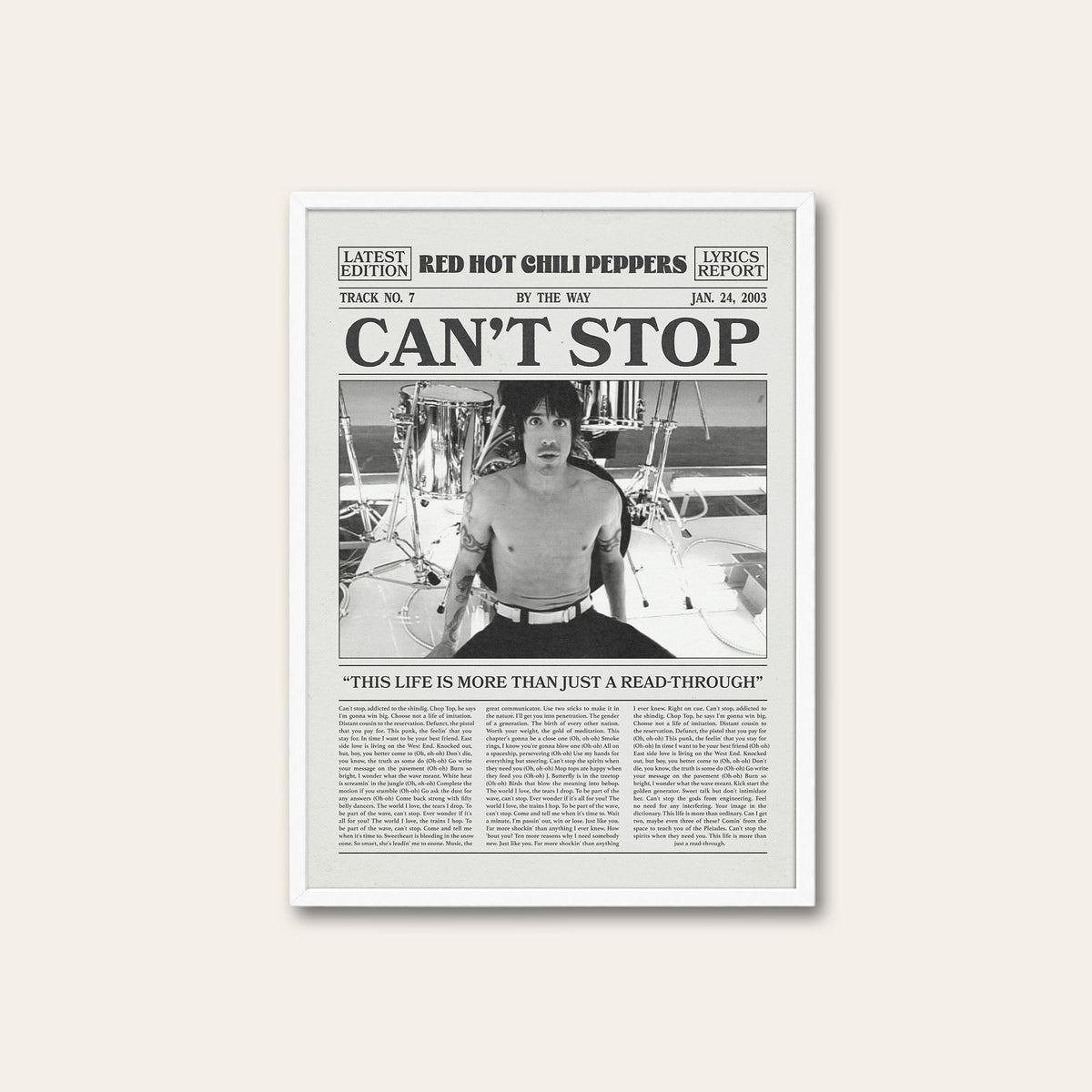 Red Hot Chili Peppers Can't Stop newspaper poster — white frame