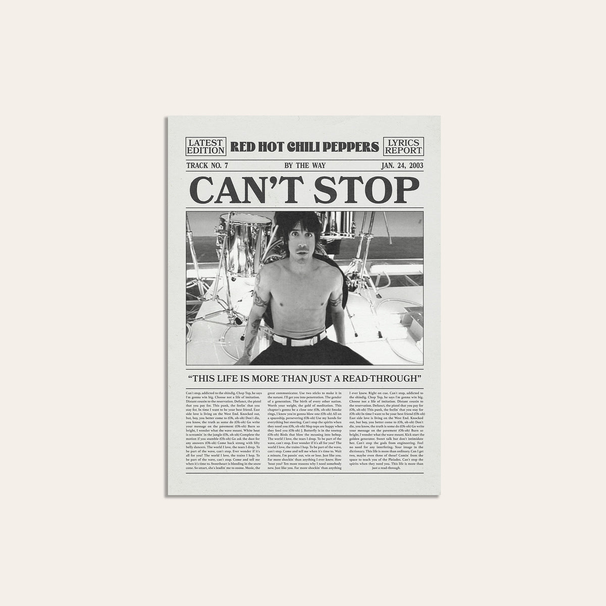 Red Hot Chili Peppers Can't Stop newspaper poster — unframed print