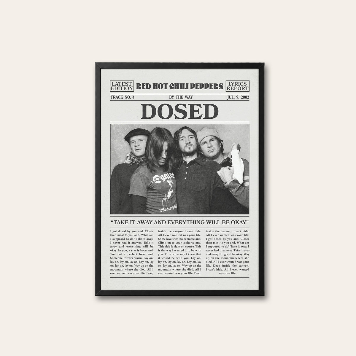 Red Hot Chili Peppers Dosed newspaper poster — black frame