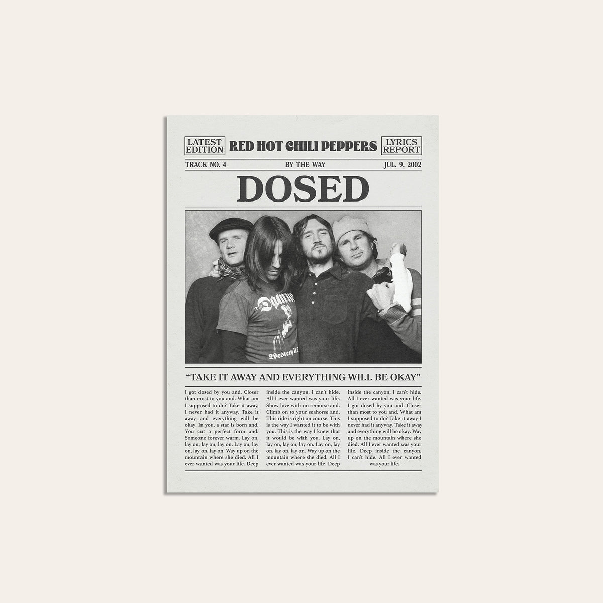 Red Hot Chili Peppers Dosed newspaper poster — unframed print