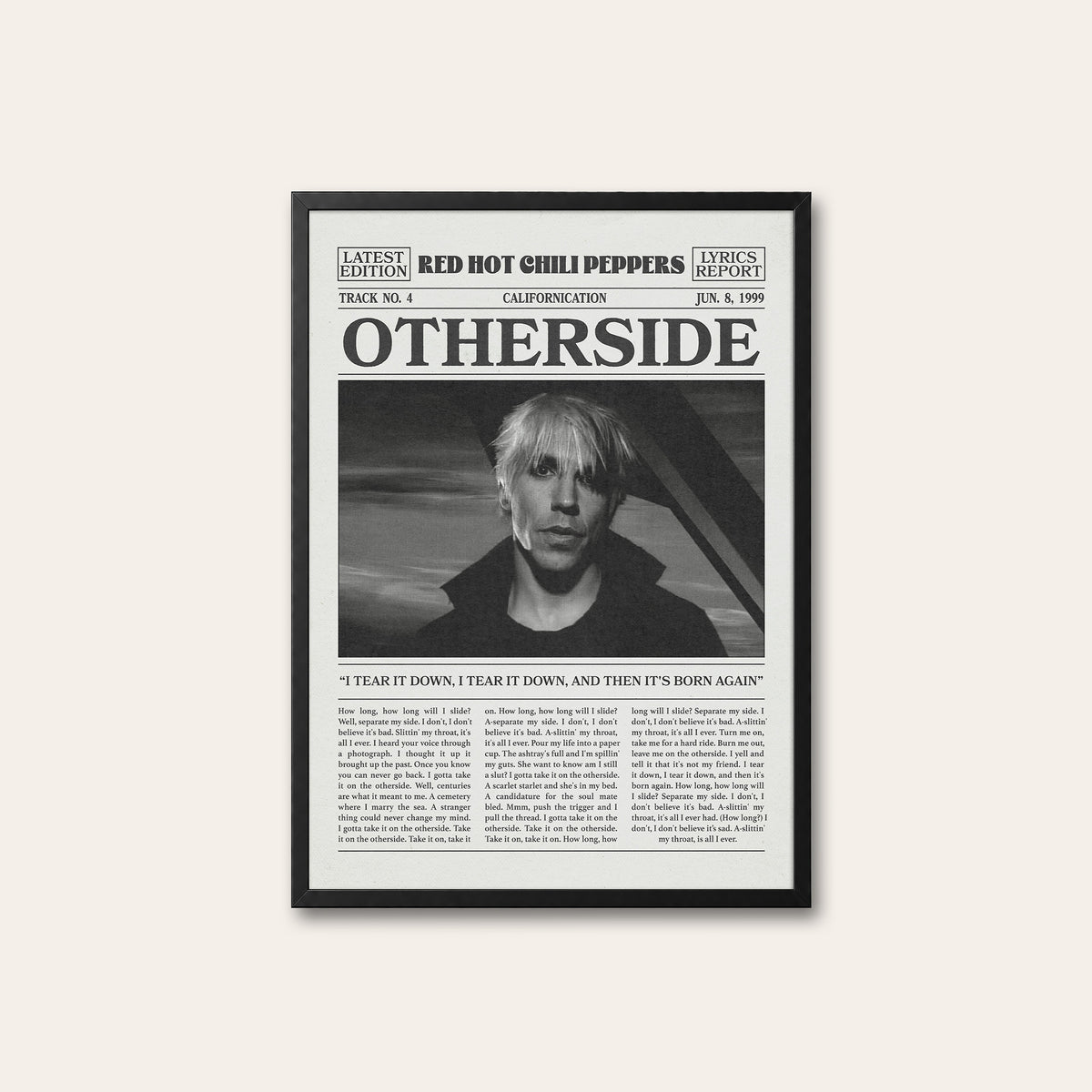 Red Hot Chili Peppers Otherside newspaper poster — black frame
