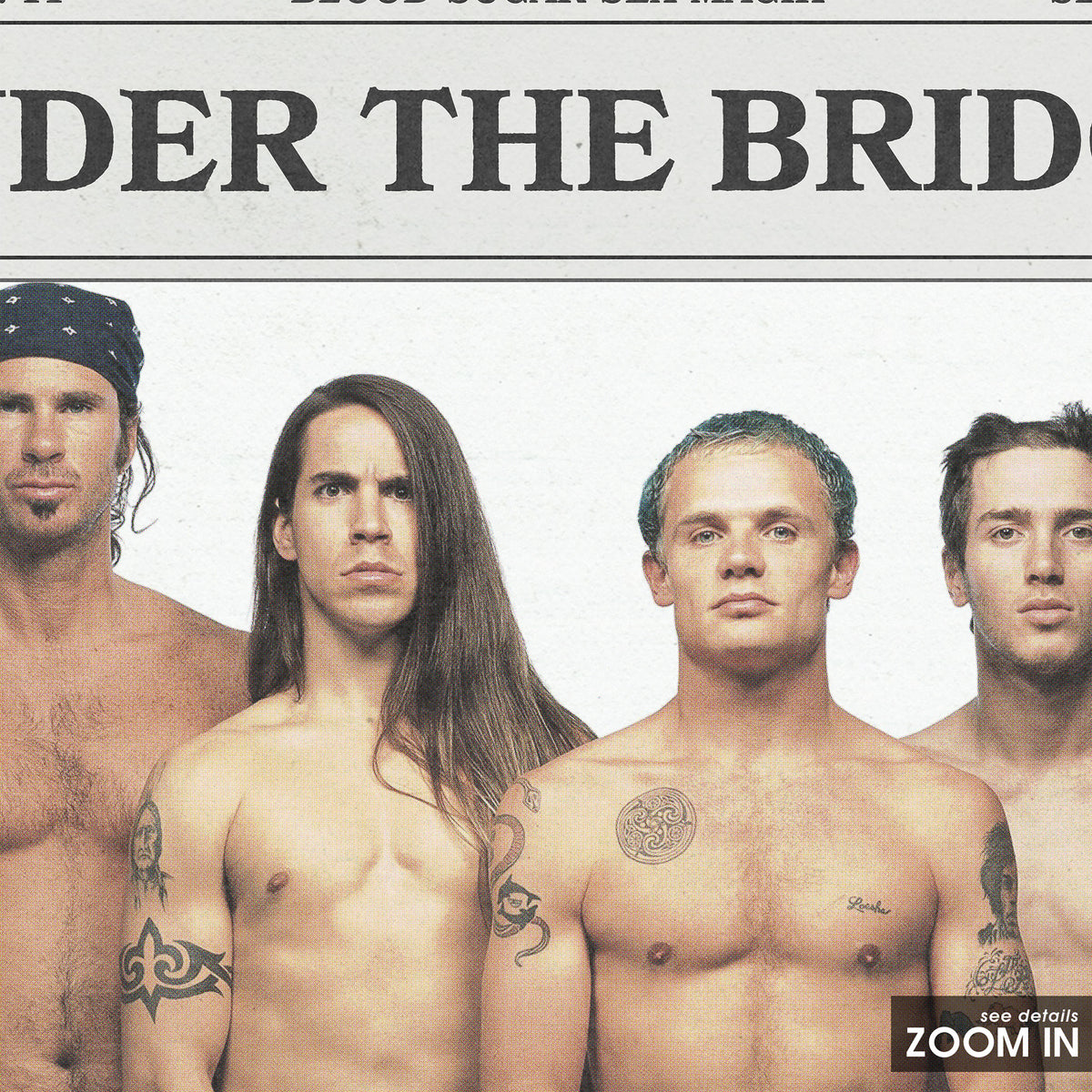 Red Hot Chili Peppers Under the Bridge Color Band Portrait newspaper poster — close-up detail
