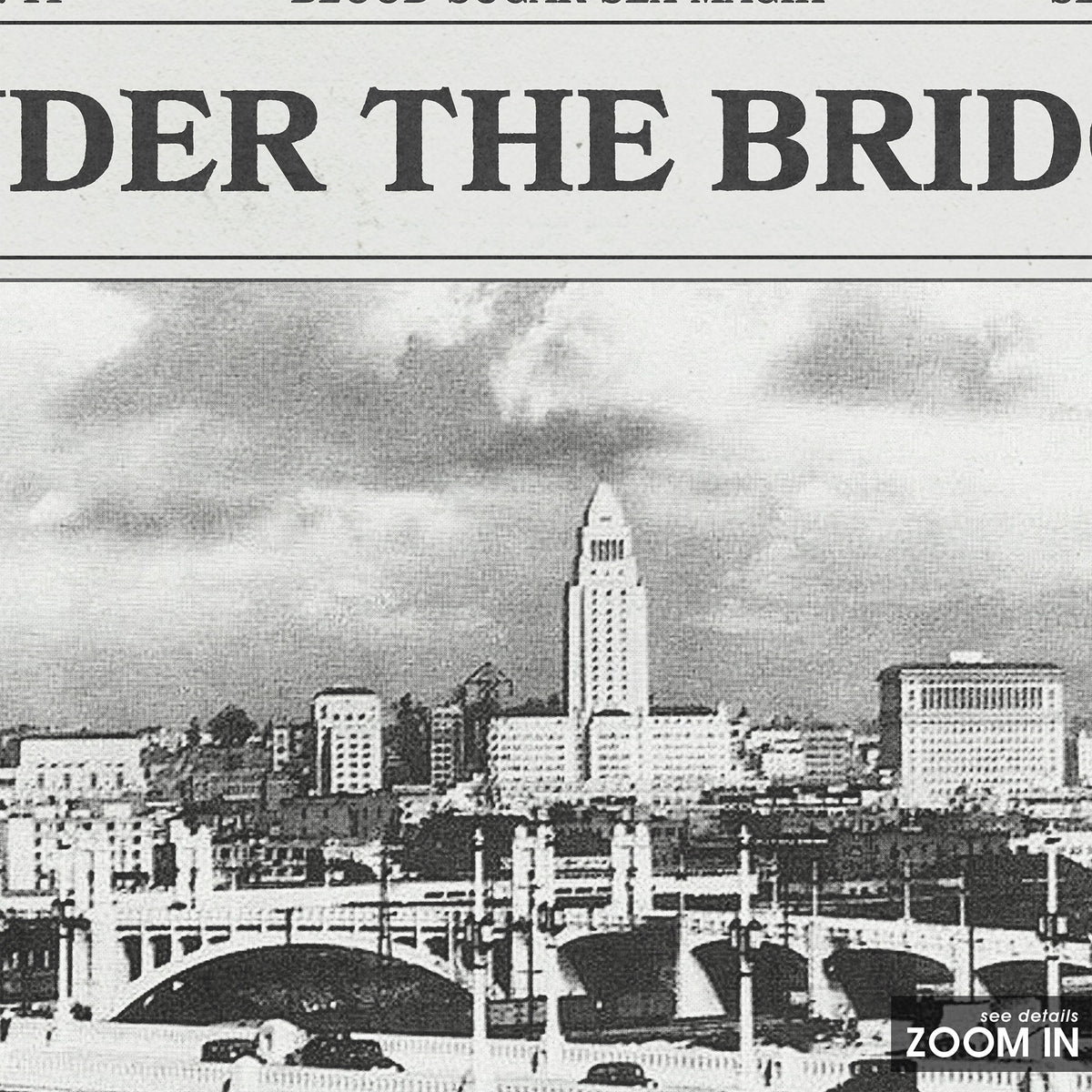 Red Hot Chili Peppers Under the Bridge Cityscape Edition newspaper poster — close-up detail