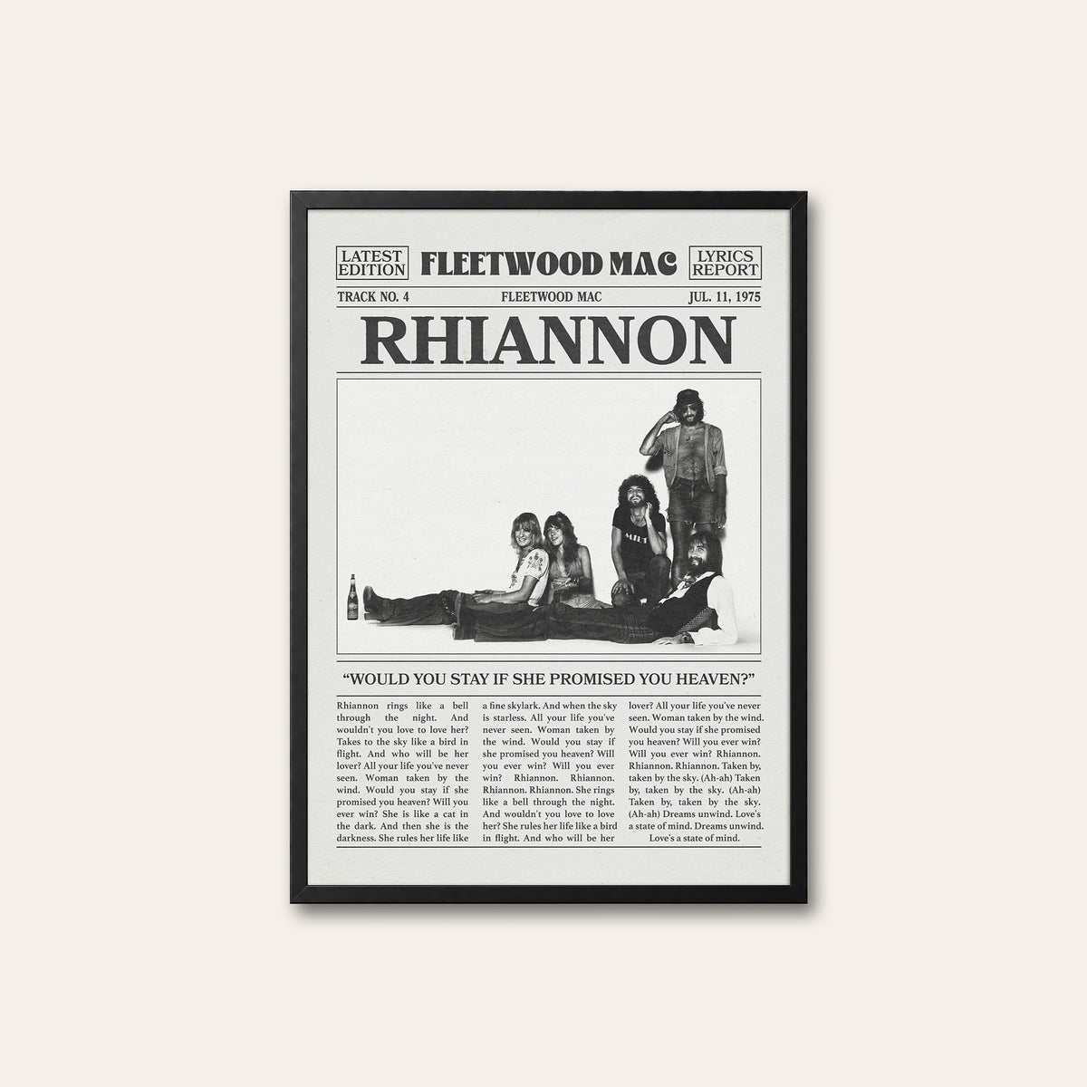 Fleetwood Mac Rhiannon newspaper poster — black frame