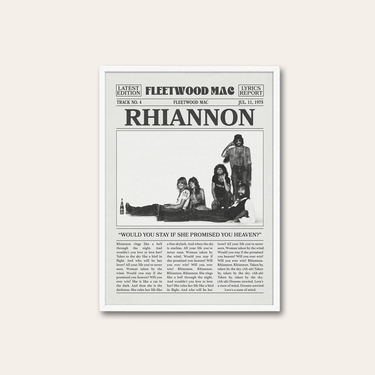 Fleetwood Mac Rhiannon newspaper poster — white frame
